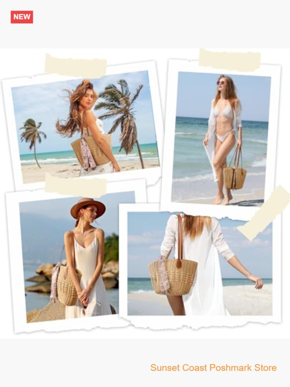 Woven Straw Beach Tote Bag Large Capacity Handbag with Zipper Closure and Silk - Picture 7 of 7